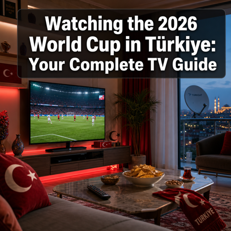 Professional () hero image featuring 'Watching the 2026 World Cup in Türkiye: Your Complete TV Guide' in extra large white