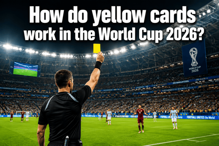 Professional () hero image featuring 'How do yellow cards work in the World Cup 2026?' in extra large white with dark ,